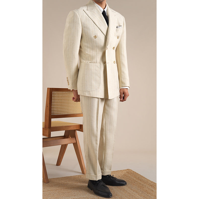 Italian Double-breasted Striped Business Casual Blazer