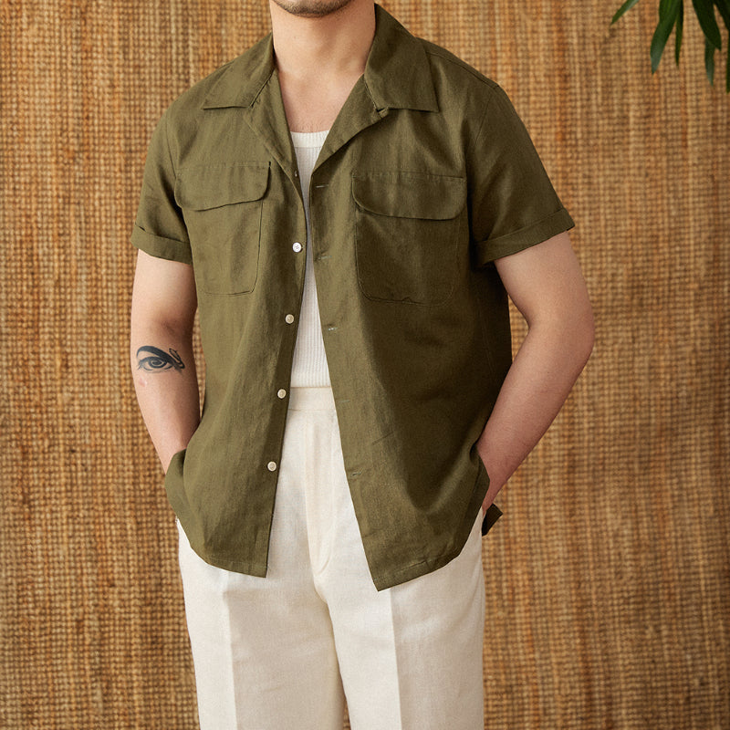 Men's Cotton And Linen Button-Down Shirt