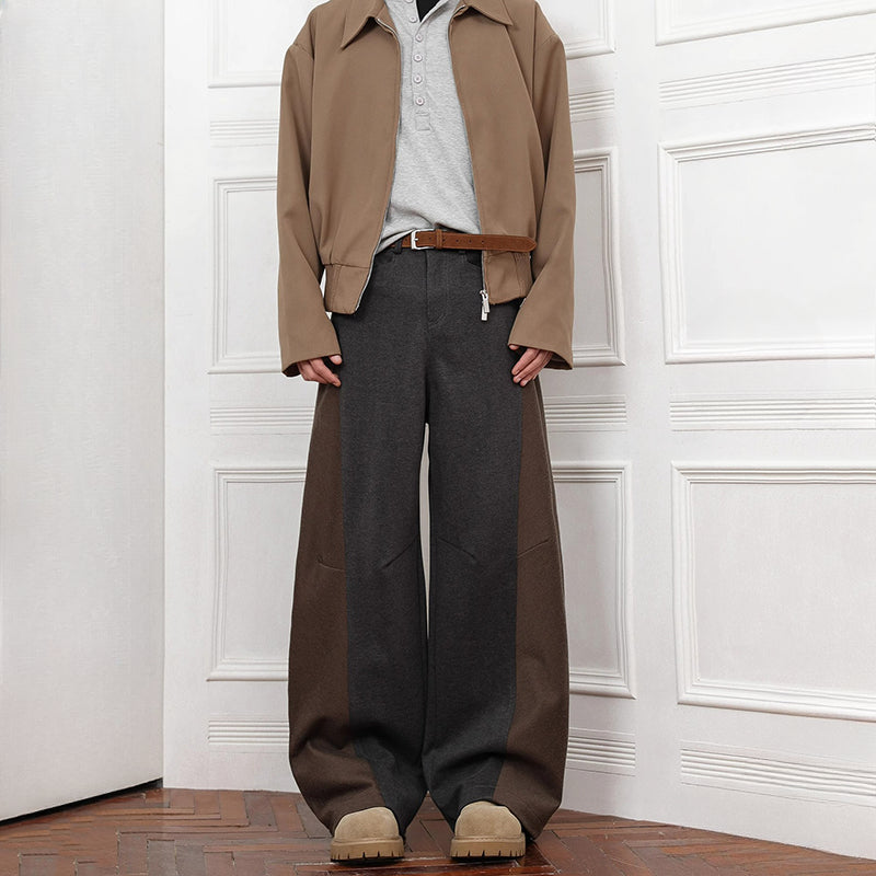 Colorblock Loose Wool Wide-leg Pants