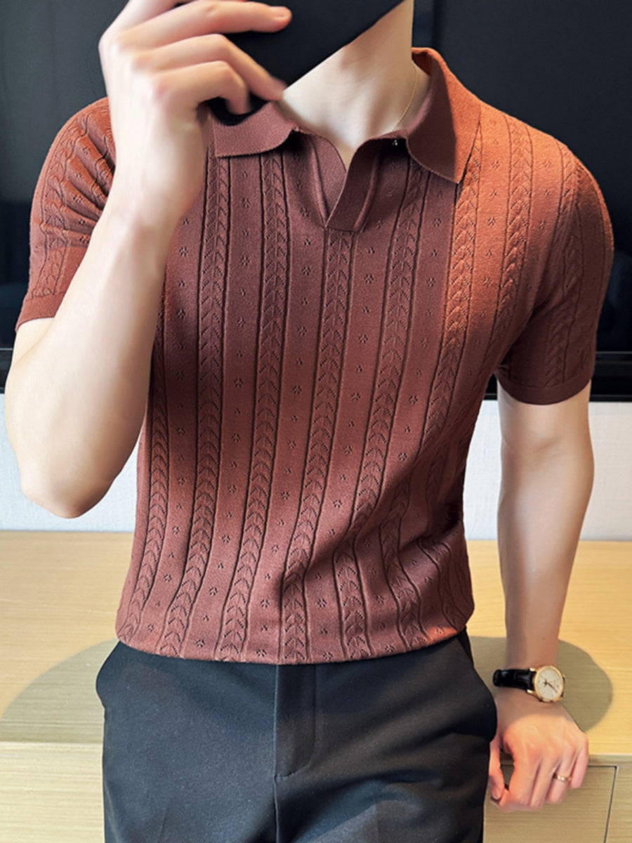 Thin Ice Silk Hollow Knit Polo Shirt