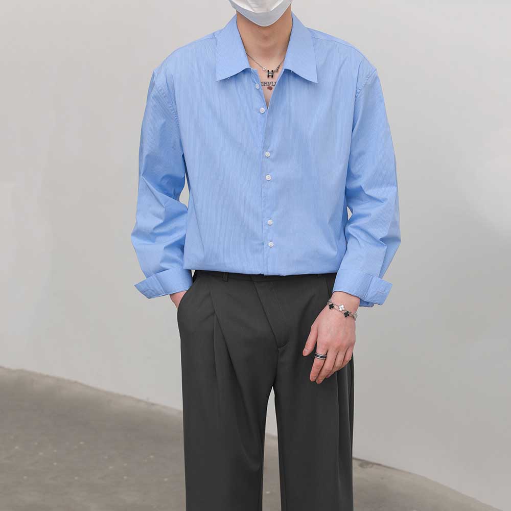 Loose Casual Lapel Pinstripe Shirt