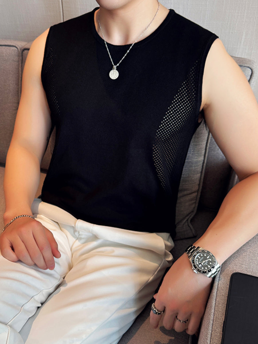 Ice Silk Hollow Knit Sleeveless Vest