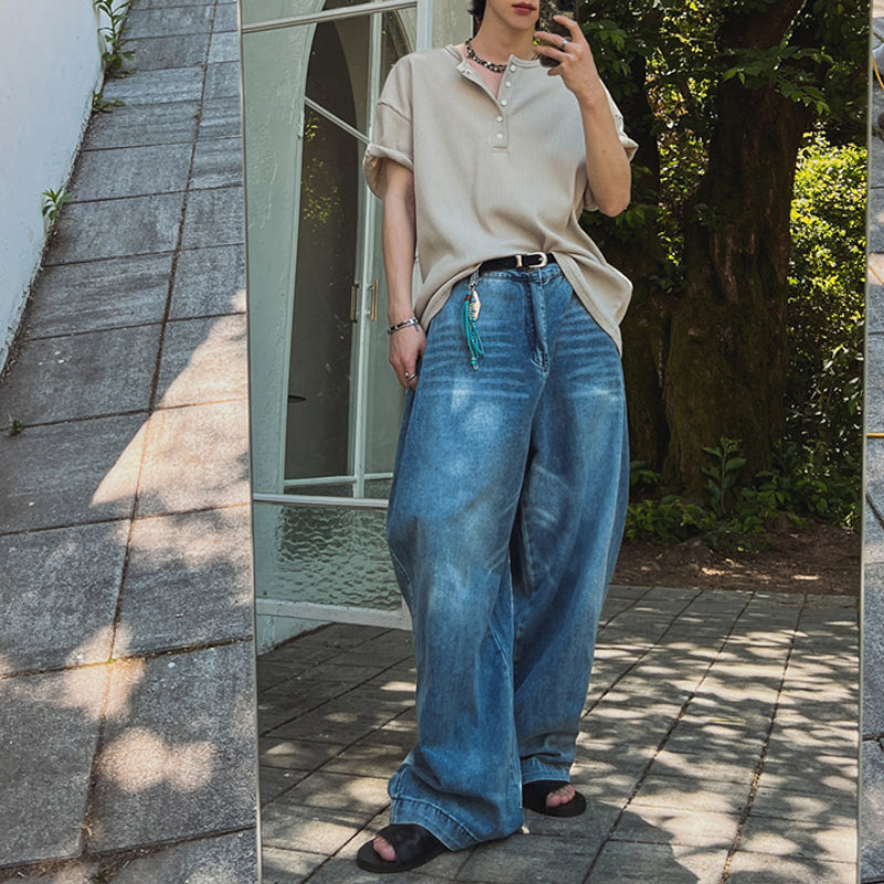 Henley Collar Loose Casual T-shirt