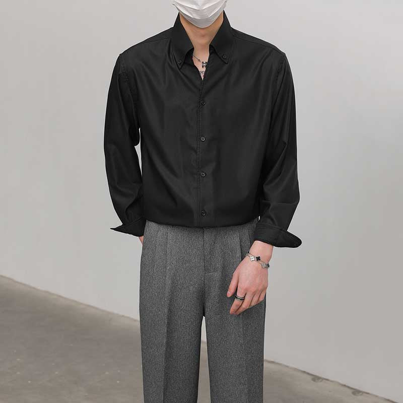 Slim Fit Solid Color Pointed Collar Shirt