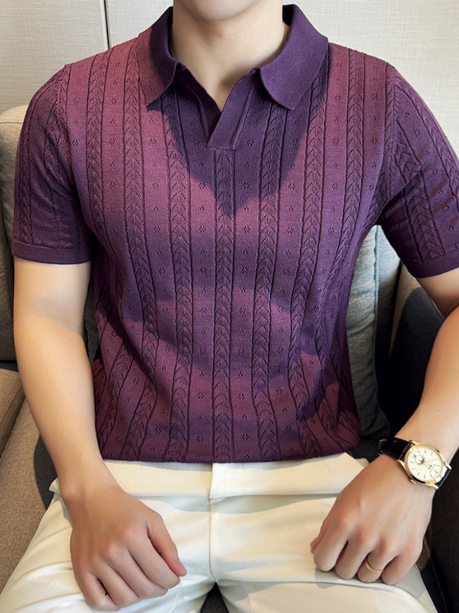 Thin Ice Silk Hollow Knit Polo Shirt