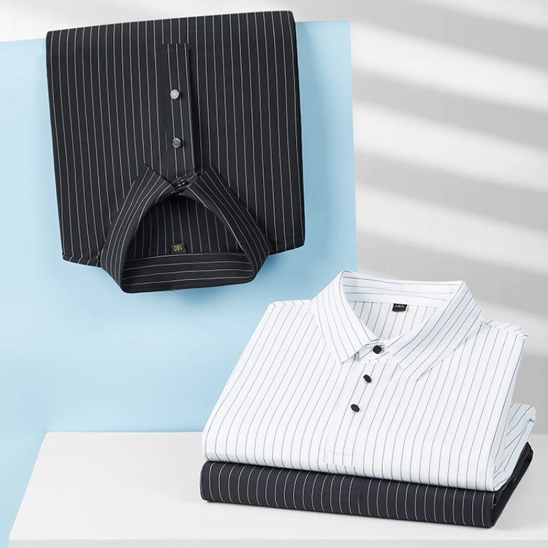 High Elastic Ice Silk Striped Loose POLO Shirt