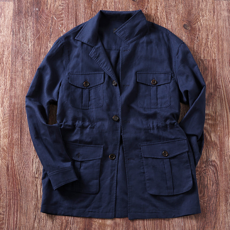 POLO Collar Unstructured Linen Solid American Jacket