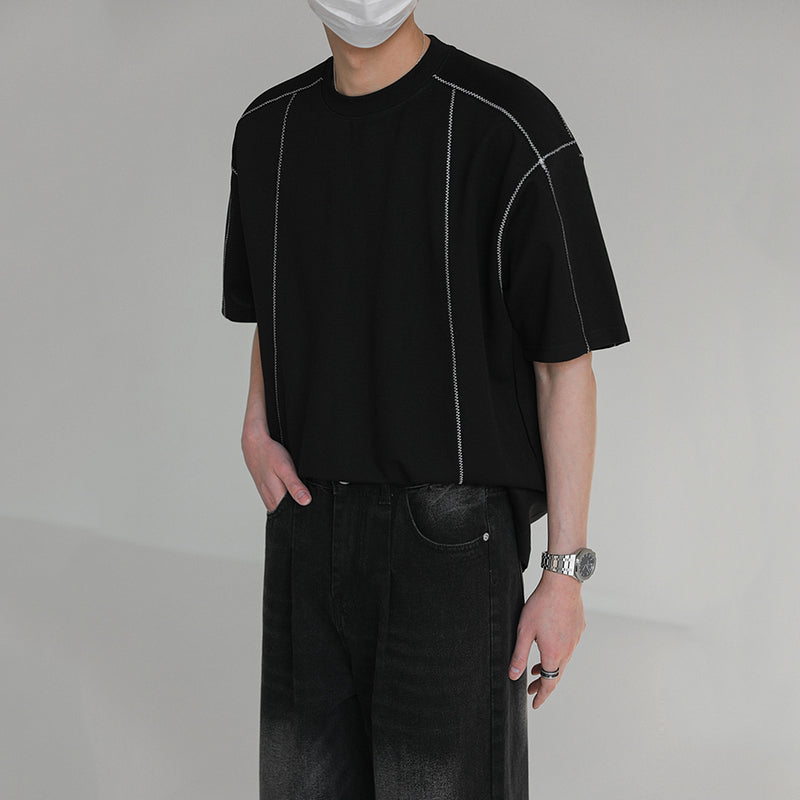 Round Neck Structured Clear Lines Loose T-shirt