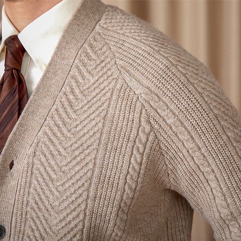 Vintage Wool Jacquard Slim Fit V-Neck Cardigan