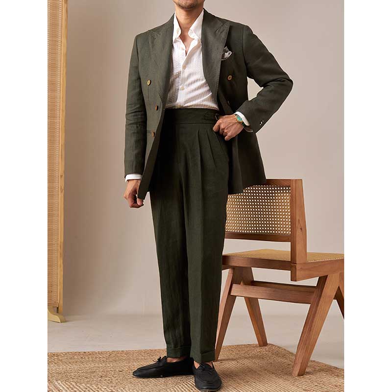Summer 100% Linen Naples Peaked Lapel Casual Thin Blazer