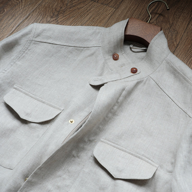 Summer 100% Linen Herringbone Unstructured Waist Trench jacket