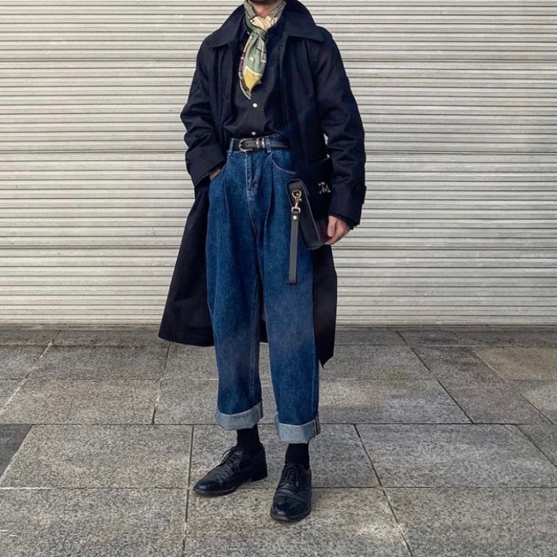 Men's Casual Retro Loose Straight Wide Leg Denim Trousers
