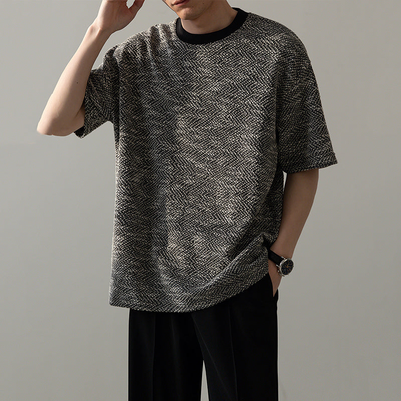 Collarless Knitted Casual T-shirt