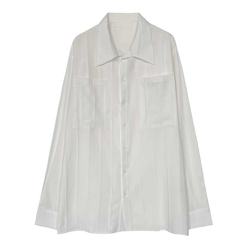 Men's Lapel Solid Color Casual Long Sleeve Shirt