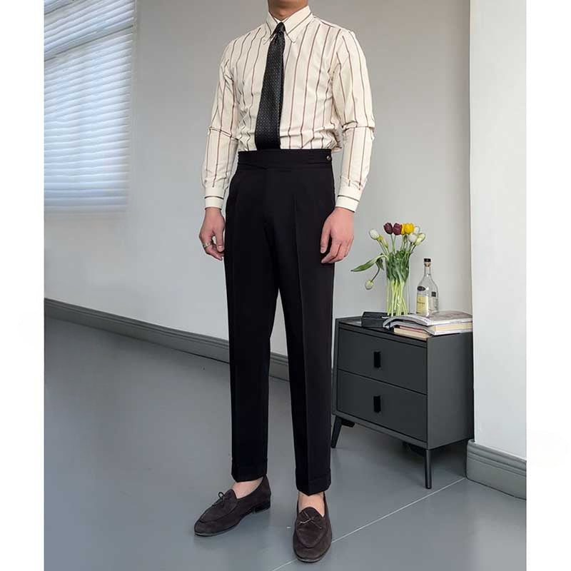 Button-style Adjustable High Waist Non-iron Trousers