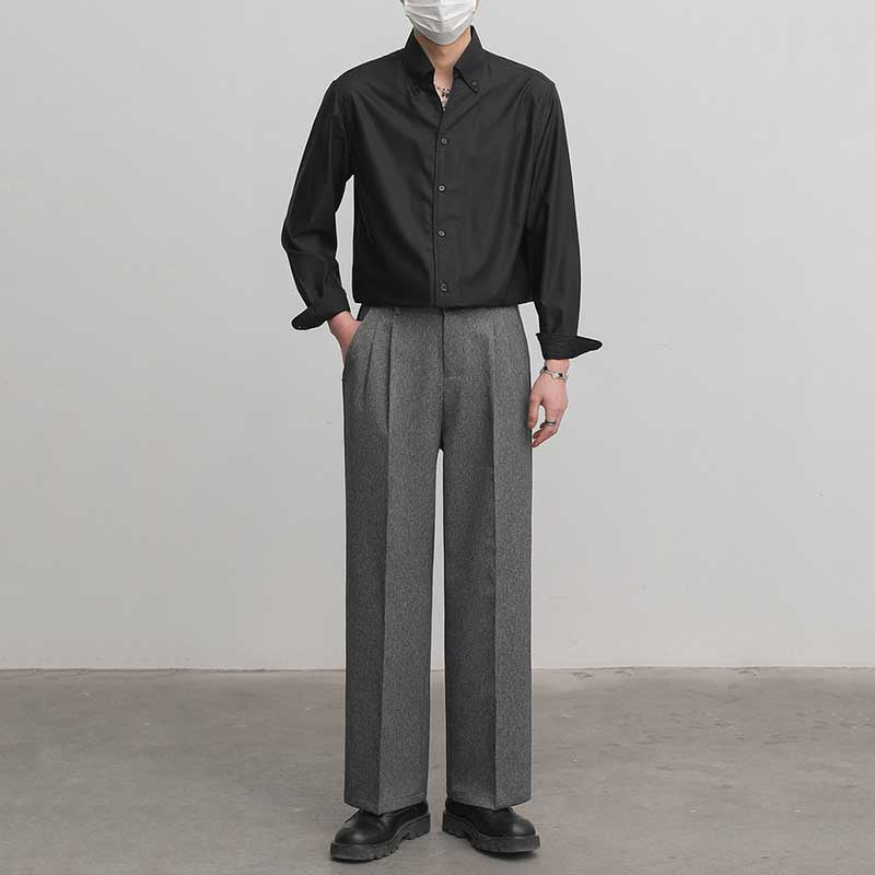 Slim Fit Solid Color Pointed Collar Shirt