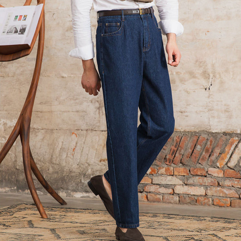 Men's Vintage Washed Jeans High Waist Straight Trousers