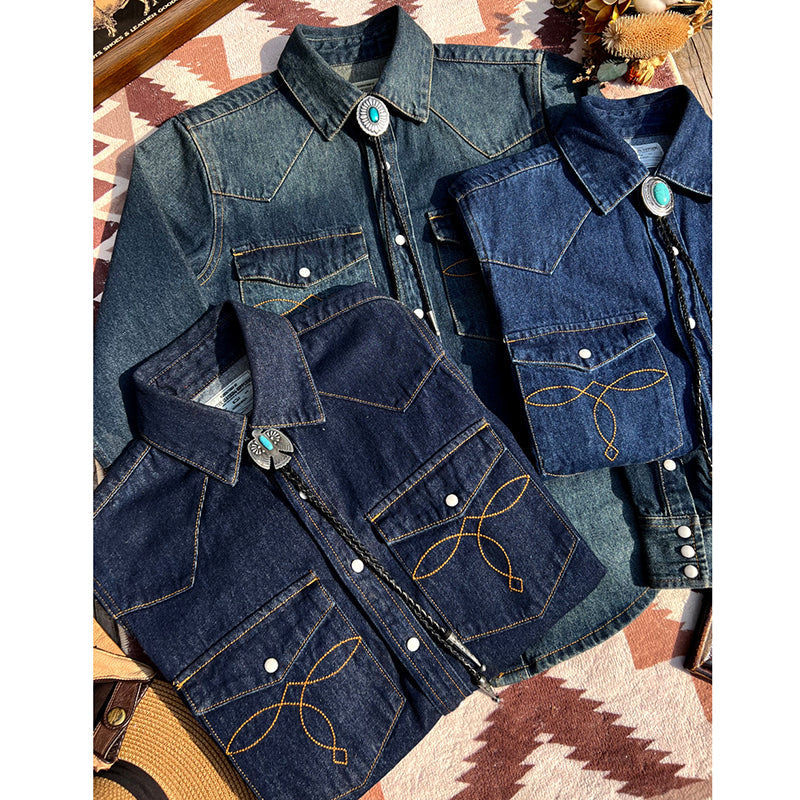 Men's Western Denim with Jewel Buttons Shirt