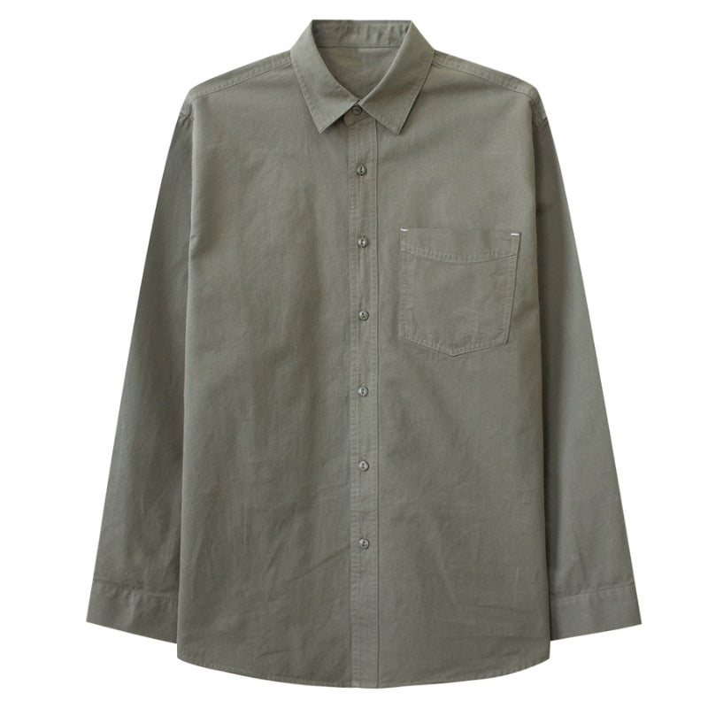 Solid Color Pointed Collar Casual Cotton Shirt