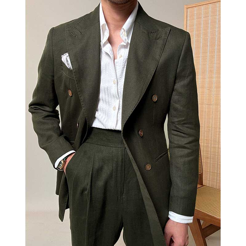 Summer 100% Linen Naples Peaked Lapel Casual Thin Blazer