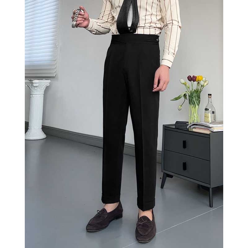 Button-style Adjustable High Waist Non-iron Trousers