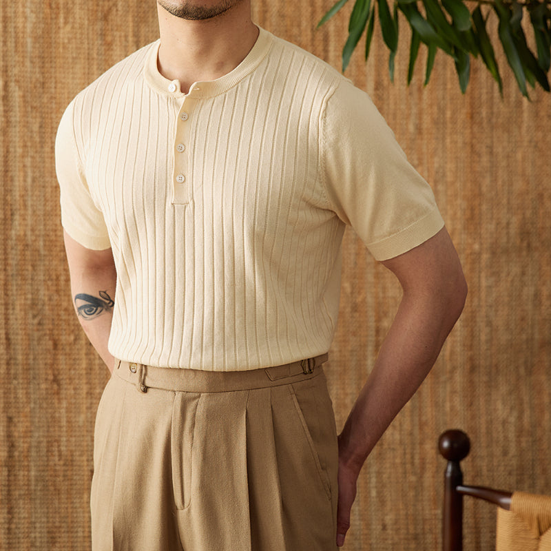 Striped Button Short-Sleeved T-shirt
