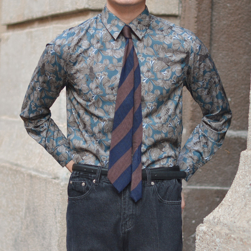 Men's Floral Square Neck Slim Fit Shirt