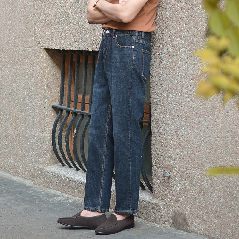 Mens Retro Straight Denim Slim Trousers