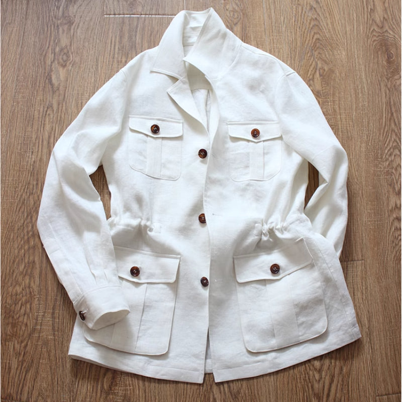 POLO Collar Unstructured Linen Solid American Jacket