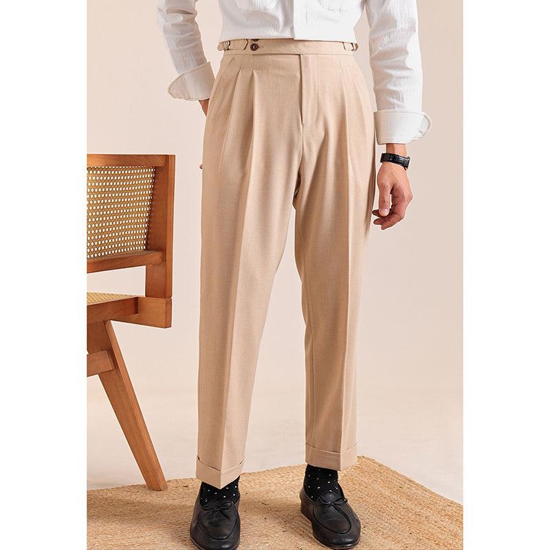 Summer Breathable Italian Double Pleated Naples Straight Trousers
