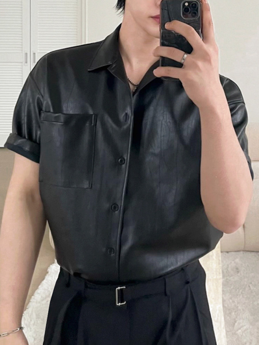 Loose Casual Commuter Lapel Leather Short Sleeves