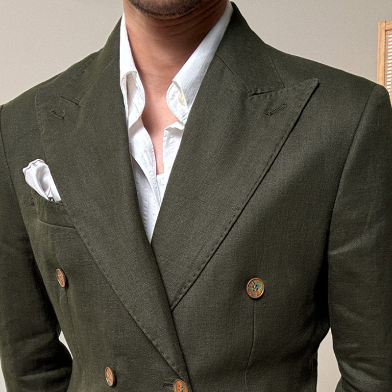 Summer 100% Linen Naples Peaked Lapel Casual Thin Blazer
