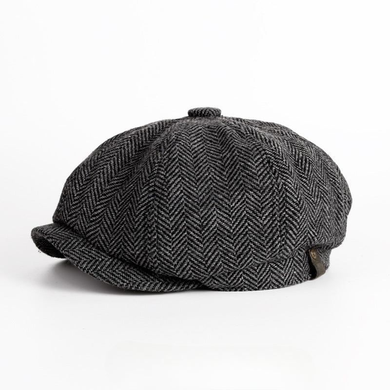 Wool Round Short Brim Octagonal Beret