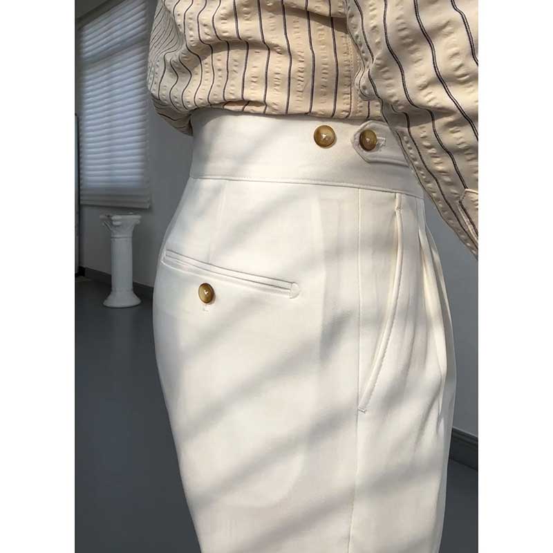 Button-style Adjustable High Waist Non-iron Trousers
