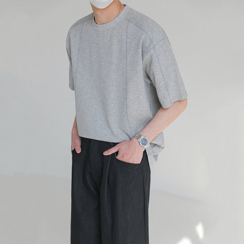Round Neck Structured Clear Lines Loose T-shirt