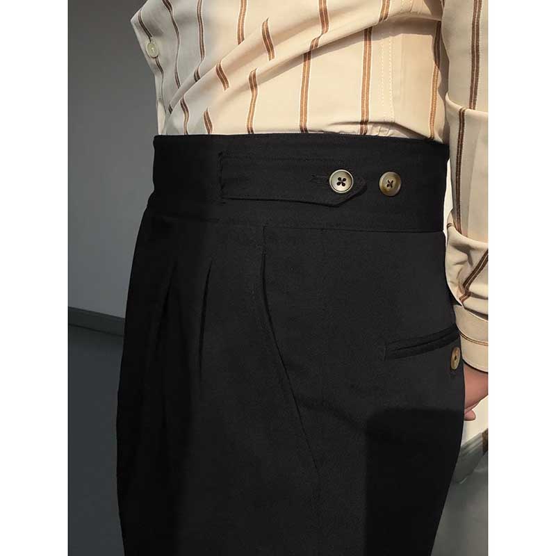 Button-style Adjustable High Waist Non-iron Trousers