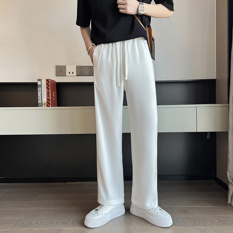 Men's Casual Straight Sports Button-down Nine-point Loose Vertical Pattern Pants