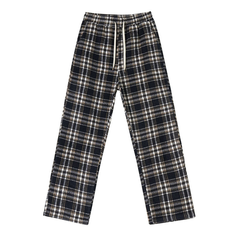 Men's Retro Casual Plaid Loose Straight Wide Leg Pants