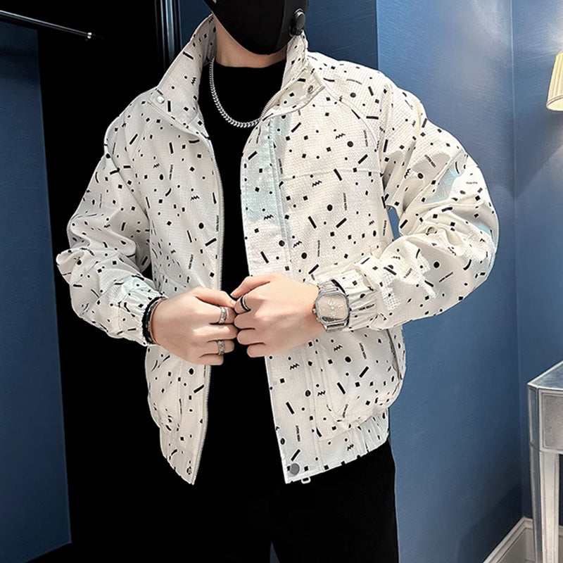 Men's Casual Stand Collar Printed Loose Jacket