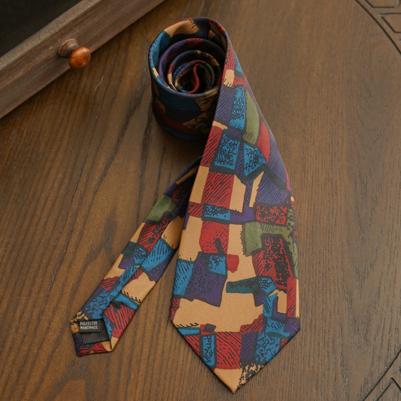 Men's Patterned Oil Painting Hand-tied Large Tie