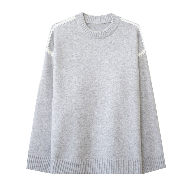 Contrast Color Braided Lace Knitted Wool Sweater