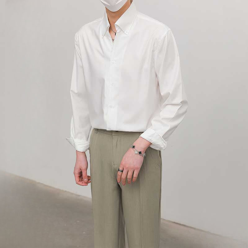 Slim Fit Solid Color Pointed Collar Shirt