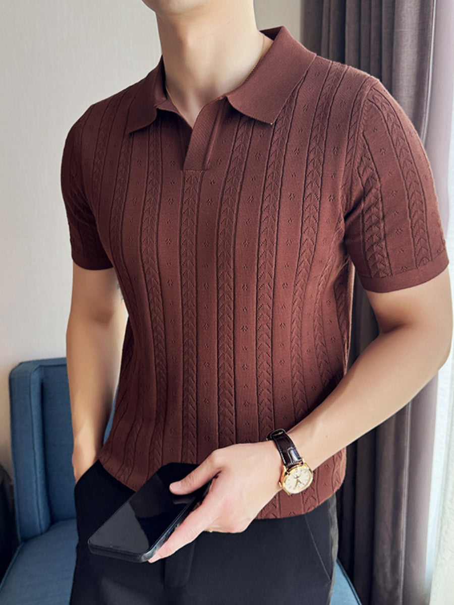 Thin Ice Silk Hollow Knit Polo Shirt