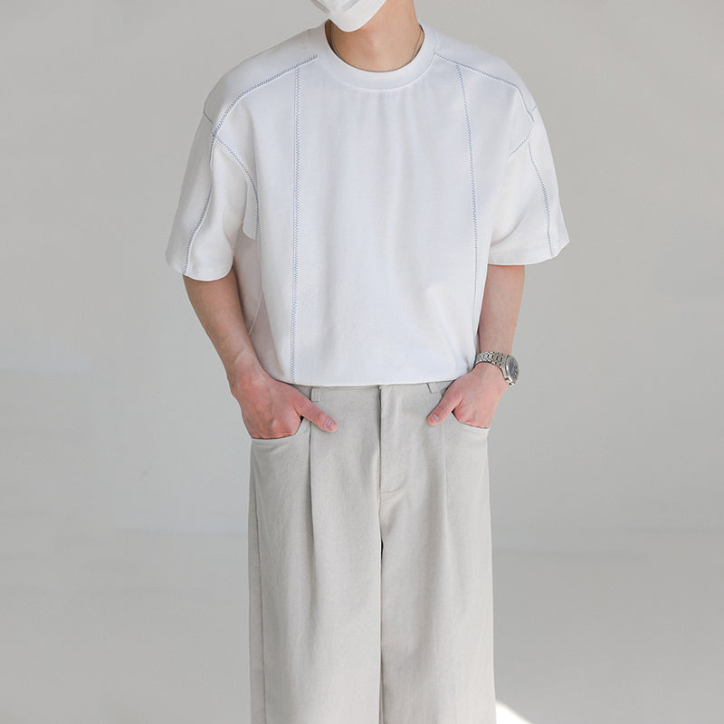 Round Neck Structured Clear Lines Loose T-shirt