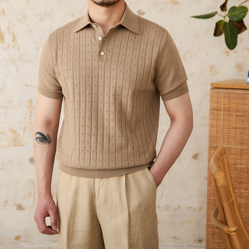 Vintage Lapel Pure Cotton Hollow POLO Shirt