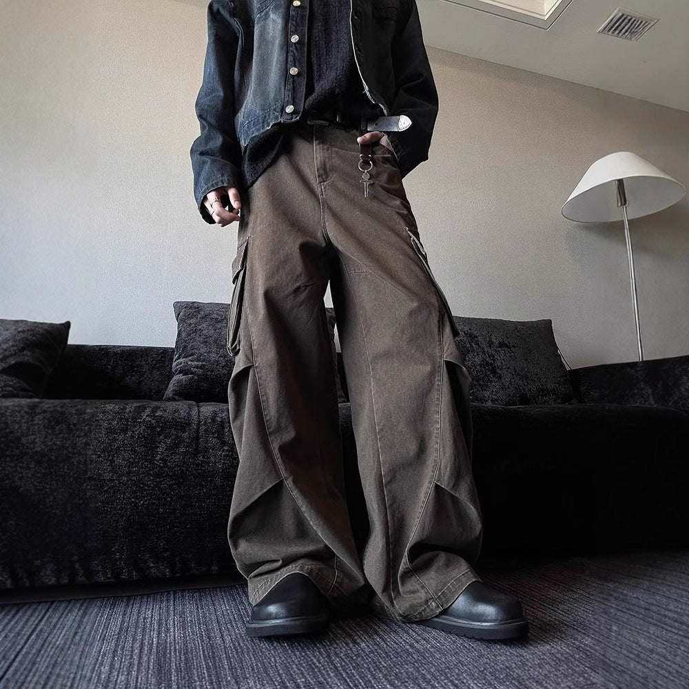 Vintage Pleated Large Pocket Wide Leg Overalls