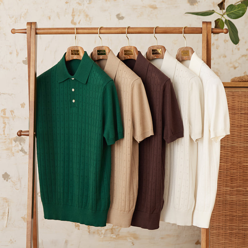 Vintage Lapel Pure Cotton Hollow POLO Shirt