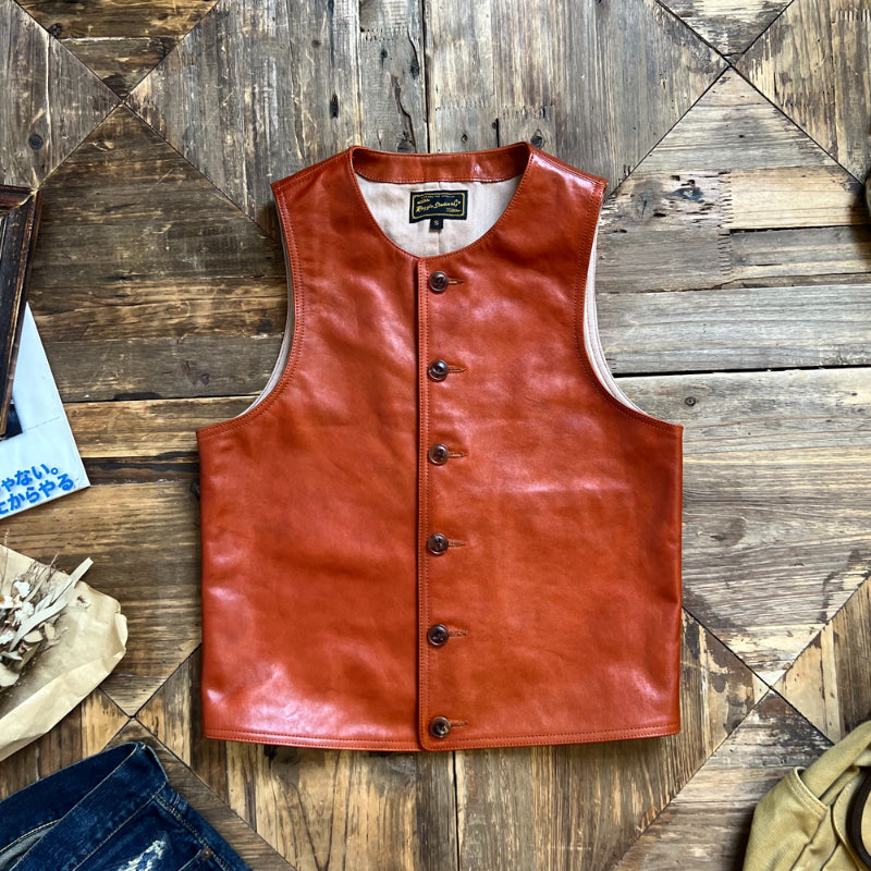 Men's Vegetable Tanned Cowhide Round Neck Leather Vest