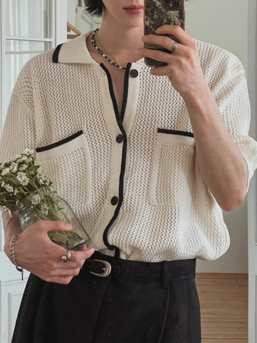 Loose Lapel Breathable Knitted Cardigan T-shirt