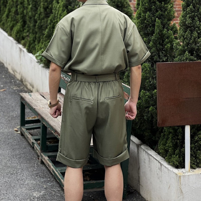 Summer Work Wear Double Breasted Casual Shirt Shorts Suit